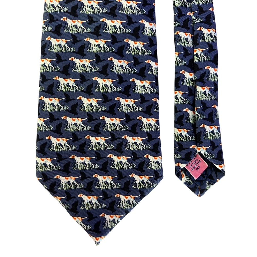 Vineyard Vines Silk Tie Mens Navy Hunting Pointer Dog Bird Print Preppy Sporting